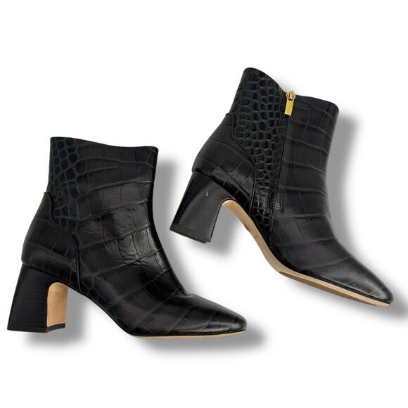 Cole Haan Gemma Dress Booties Dark Chocolate Crocodile Size 5 Square Anle Boot - Picture 8 of 15